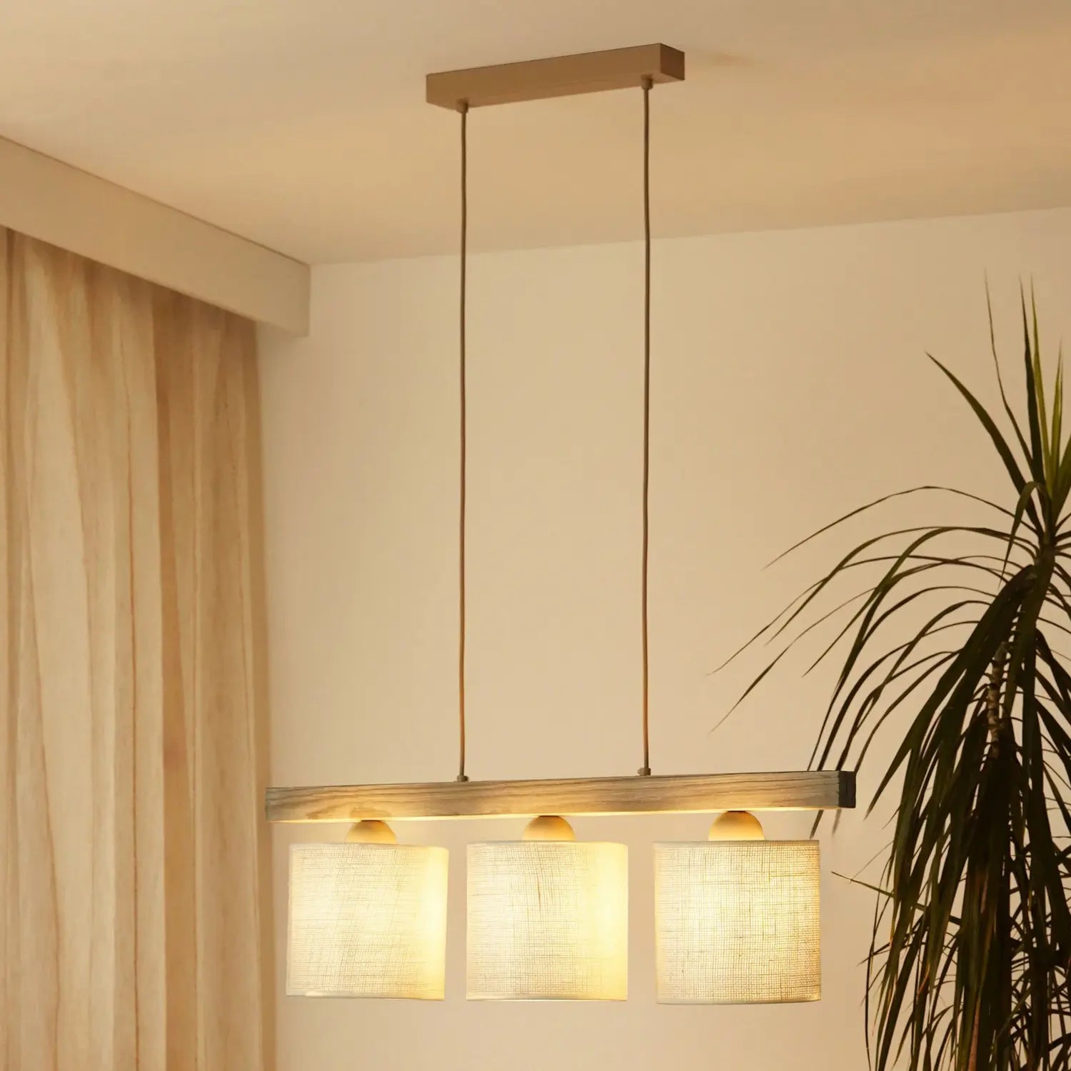 B-Ware Duolla Hängeleuchte Pendelleuchte Lampe Forest Holz Jute Weiß 3 Flg Wohnzimmer - 10044851