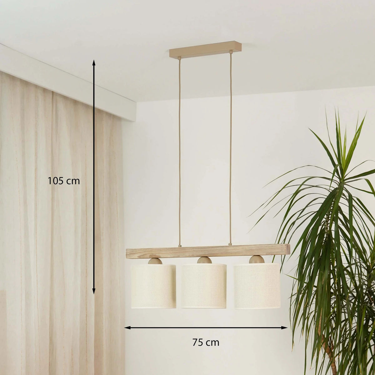 Duolla Hängeleuchte Pendelleuchte Lampe Forest Holz Jute weiß 3-flg Wohnzimmer - 10044851