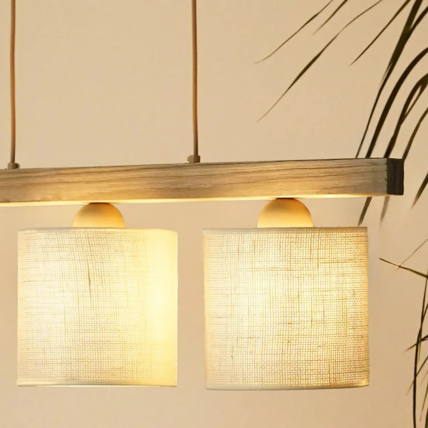 B-Ware Duolla Hängeleuchte Pendelleuchte Lampe Forest Holz Jute Weiß 3 Flg Wohnzimmer - 10044851