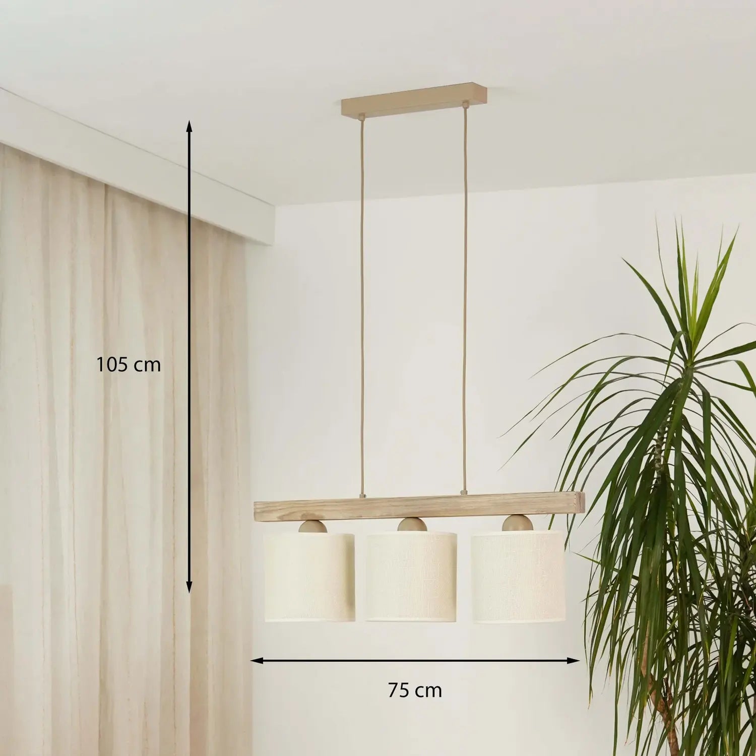 B-Ware Duolla Hängeleuchte Pendelleuchte Lampe Forest Holz Jute Weiß 3 Flg Wohnzimmer - 10044851