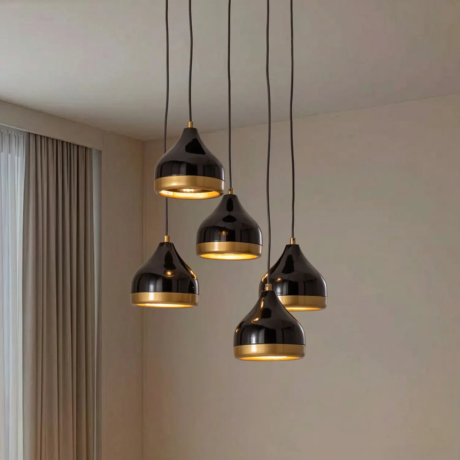 B-Ware Hängeleuchte Yildo Pendelleuchte Rondell Schwarz Gold Metall 5 Flammig E27 Led - 10045945