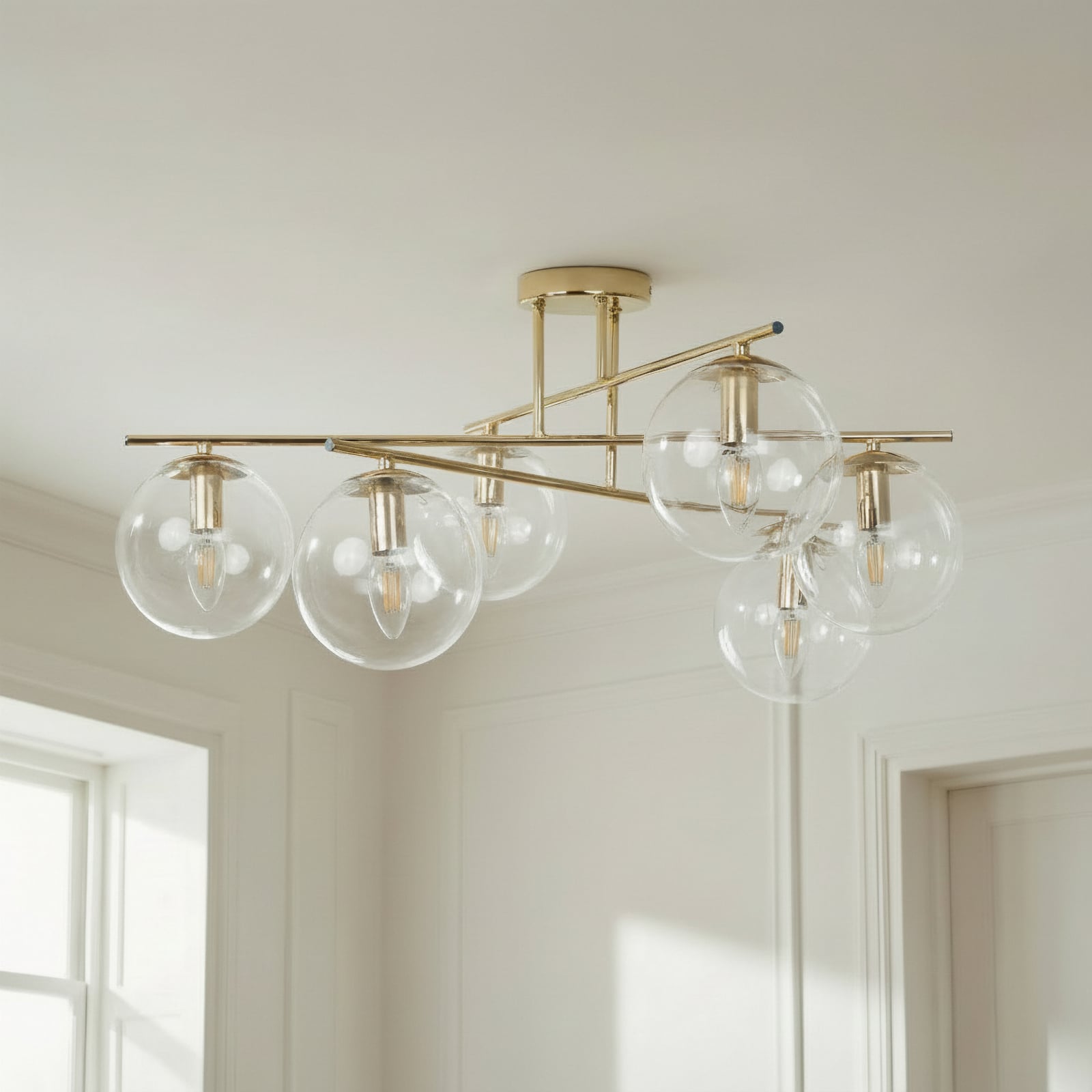 Deckenleuchte Zoe Lampe goldfarben Glas Metall 6-flammig Leuchte 72 cm E14 LED - 5905563003152