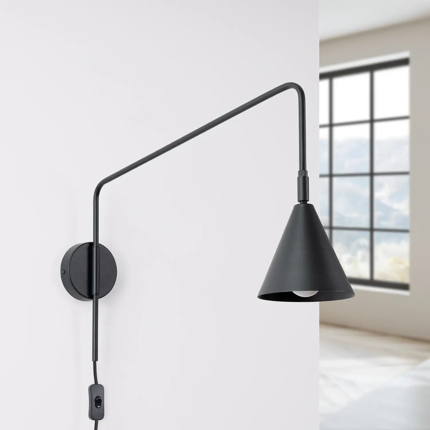 B-Ware Wandleuchte Wandlampe Lys Schwarz Stahl Stecker E14 Led Leuchte Mit Schalter - 10049814