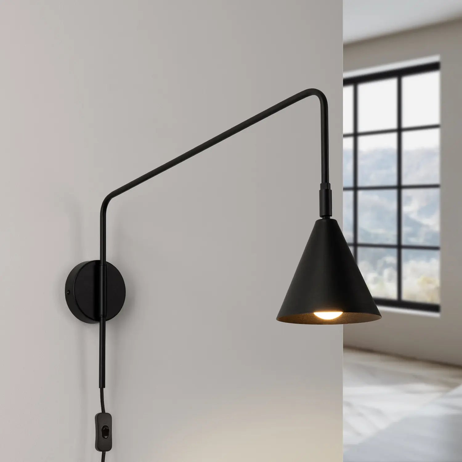 B-Ware Wandleuchte Wandlampe Lys Schwarz Stahl Stecker E14 Led Leuchte Mit Schalter - 10049814