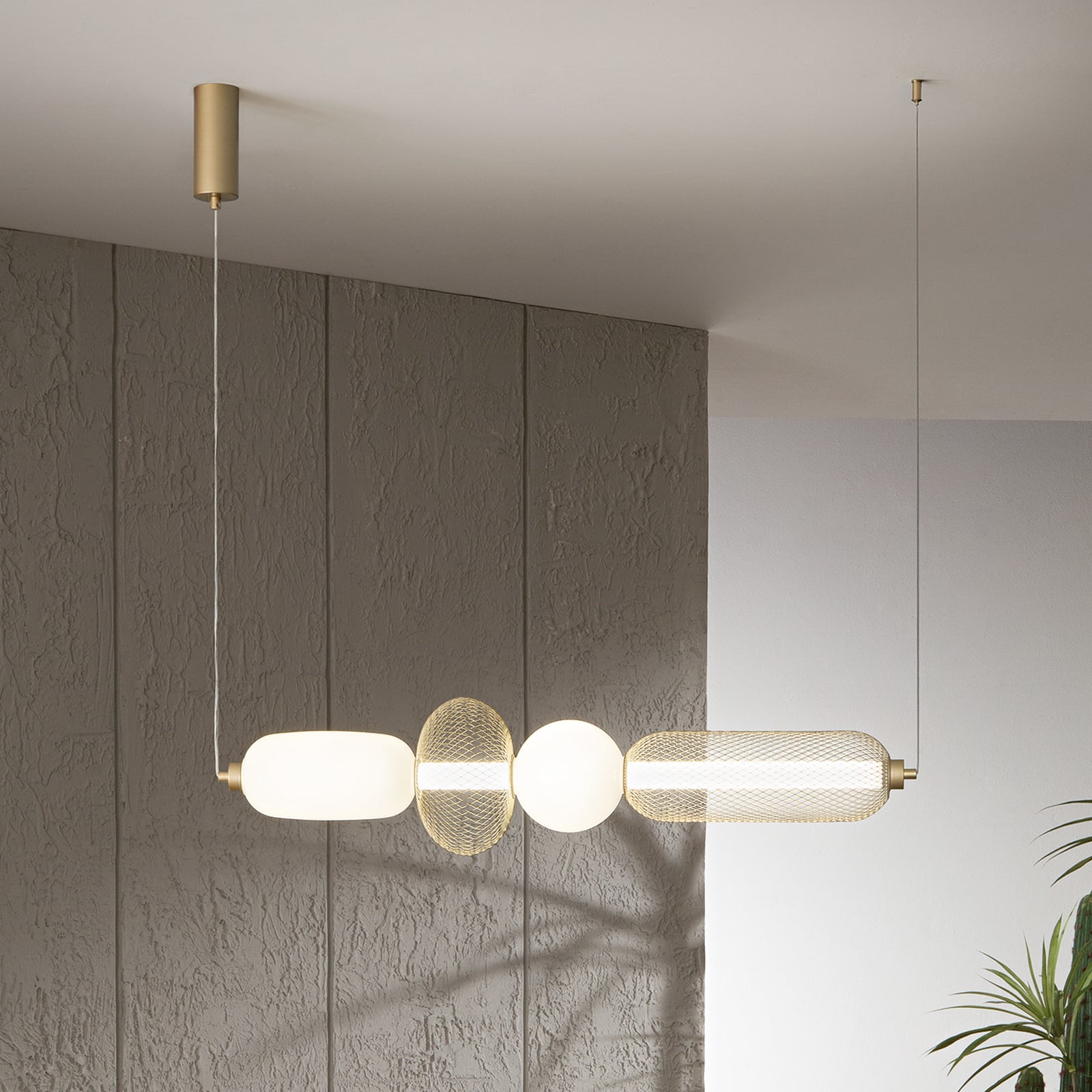 Luce Ambiente Design INKAS LED Hanging Light, Height 90 Cm, Gold-coloured Glass/metal, CCT - 8031414932146