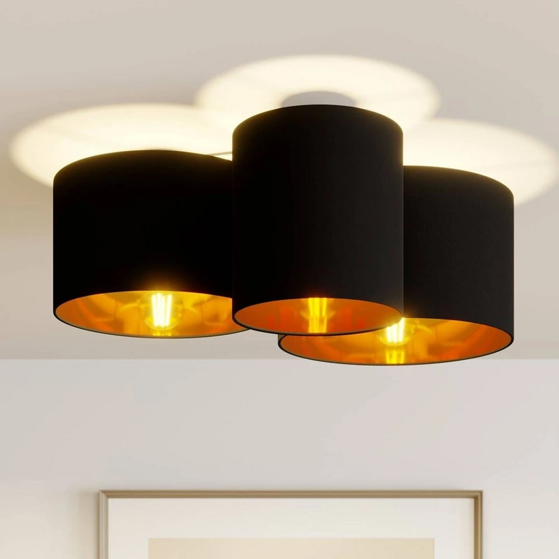 Plafonnier Lindby Laurenz de qualité B, luminaire à 3 lumières, noir et or