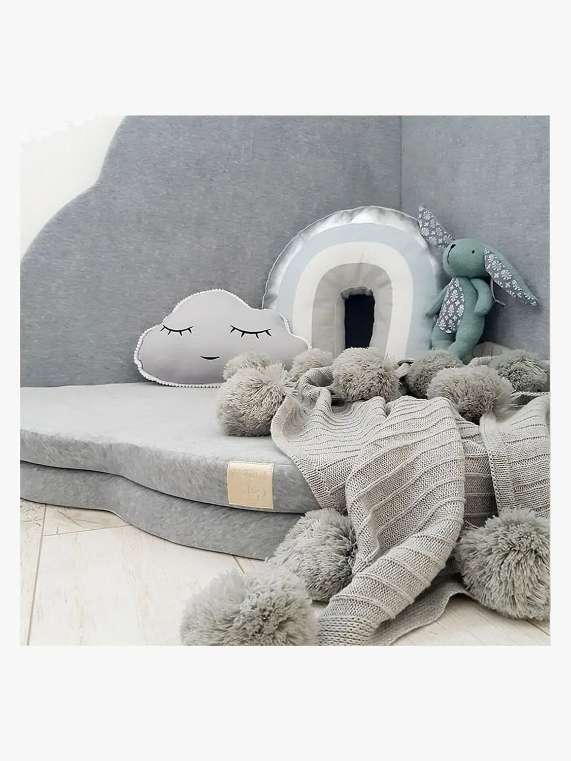 B-Ware Meow Baby Spielteppich Matte Krabbelmatte Kinder Faltbar Samt Hellgrau 160x160 Cm - 10275109