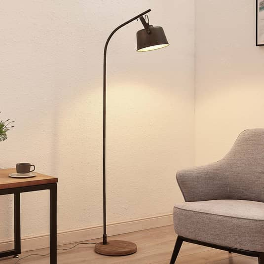 Lindby Rubinjo Stehlampe Stehleuchte Standlampe Leuchte mit Holzfuß einflammig