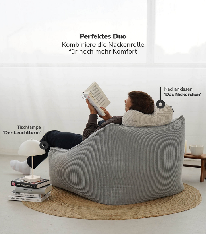 Mokebo Der Lümmel Sitzsack Sessel  Xxl Sitzsack Cord Sessel Relaxkissen Grau B-Ware