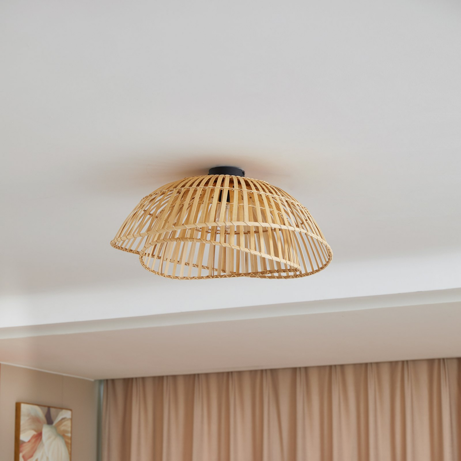 B-Ware Lindby Deckenleuchte Ilajus ø 62 Cm Bambus Natur Deckenlampe Lampe Leuchte S149