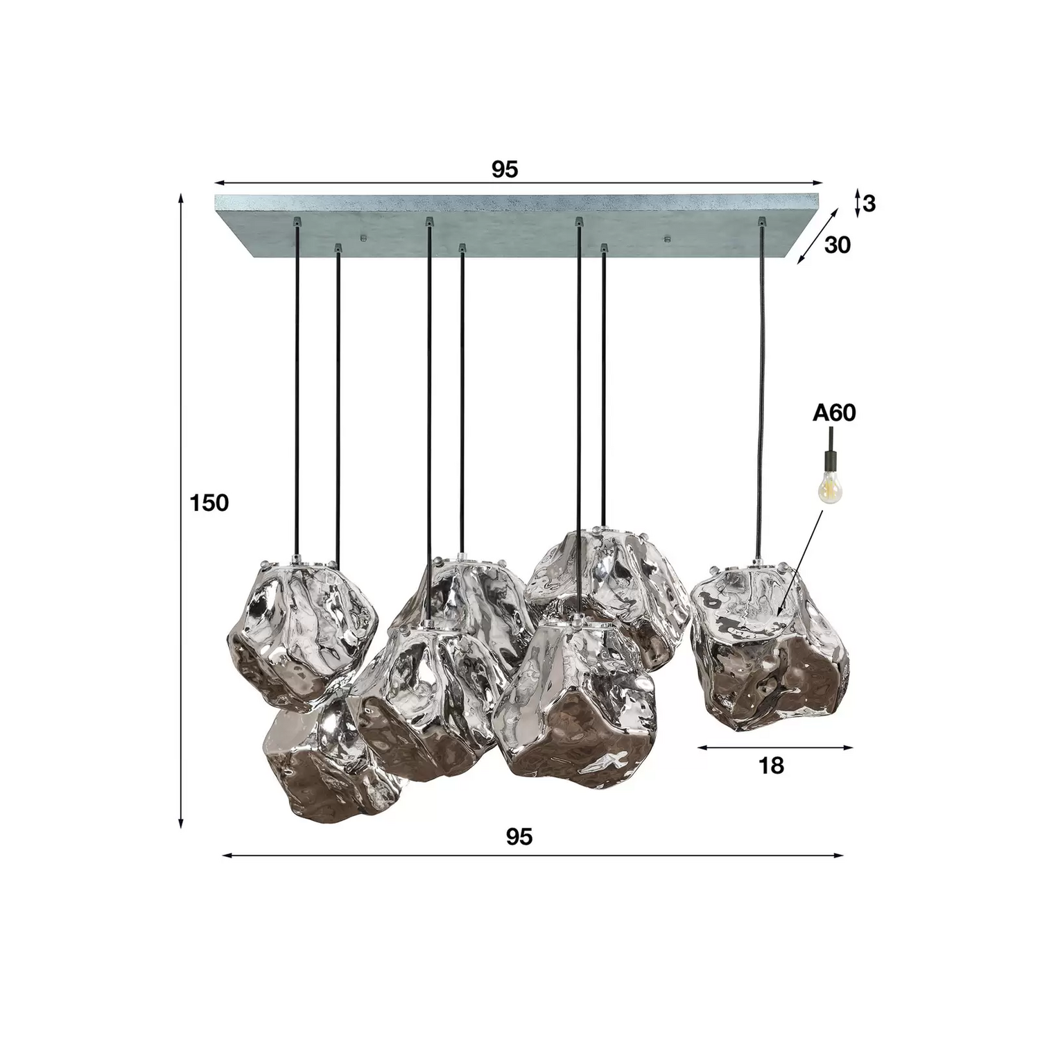 B-Ware Hängeleuchte Guldenthal Glasschirme Siebenflammig Pendelleuchte Leuchte Spot E27