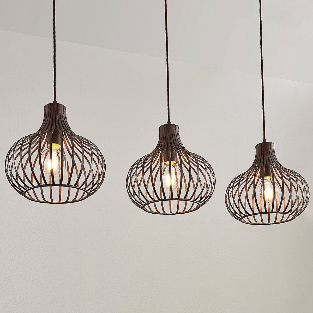 B-Ware Lindby Frances Hängeleuchte Hängeleuchte Lampe Wohnzimmerlampe 3 Fl. E27 Braun