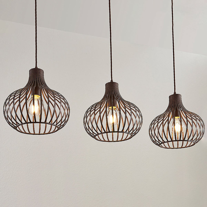 Lindby Frances Hängeleuchte Hängeleuchte Lampe Wohnzimmerlampe 3 Fl. E27 Braun B-Ware