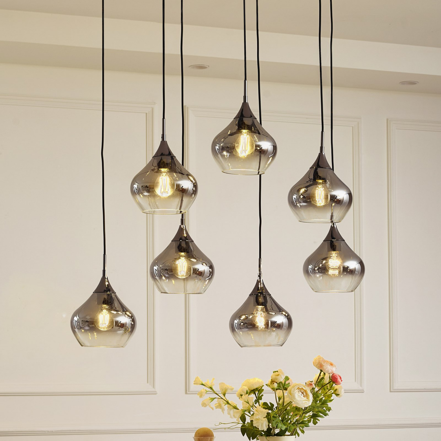 Lucande Hängeleuchte Jarven Hängelampe Deckenlampe Lampe 7 Flammig Schwarz Glas B-Ware - 4251911791587