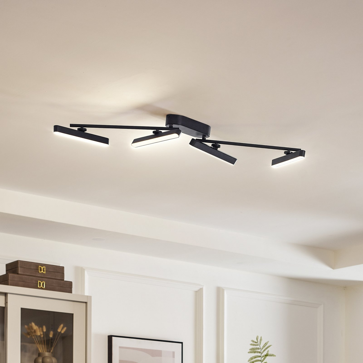 B-Ware Lindby Led Deckenleuchte Eldrin Deckenlampe Deckenlicht 4 Flg. Schwarz Metall