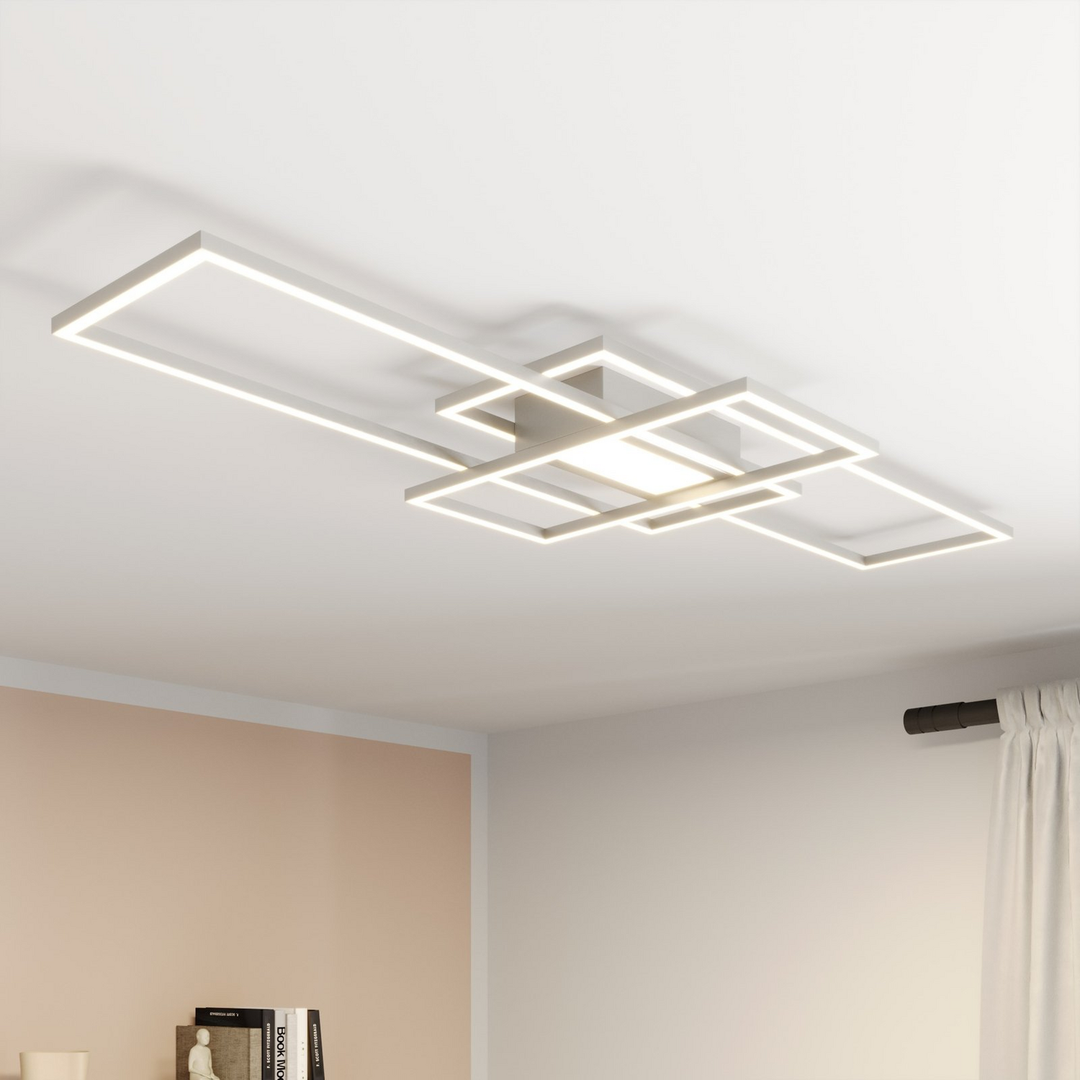 Lindby Mairin LED-Deckenlampe Wohnzimmerleuchte Deckenlampe Lampe LED nickel