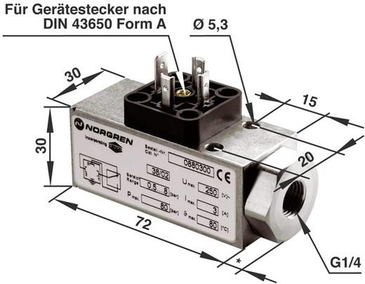 Norgren Druckschalter 1 bis 16 bar 1 Wechsler Pneumatik-Druckschalter 18D