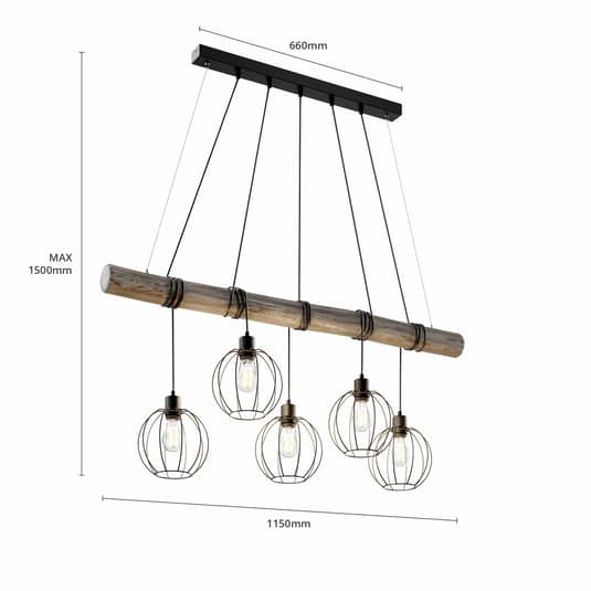 Euluna Hängeleuchte Karou Hängelampe Lampe Leuchte fünfflammig E27 grau gebe709 - 5905840217272