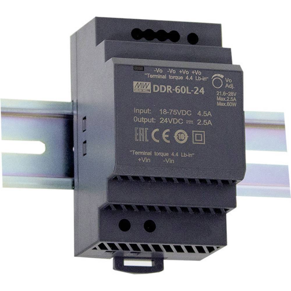 Mean Well DDR-60G-12 DC/DC Converter 12V 5A 60W DIN Rail Mounted - 4021087050708