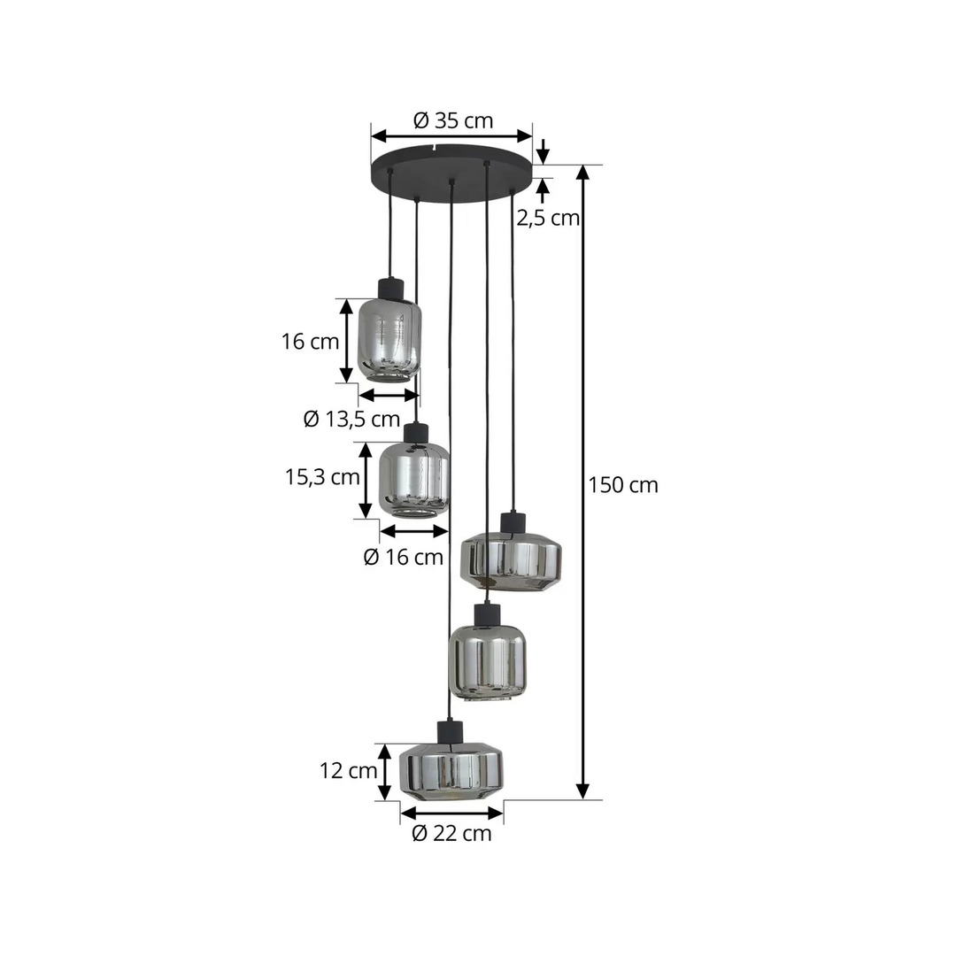 Lindby Hängeleuchte Hildur Hängelampe Deckenlampe Ø 22/16/13,5 cm rauchgrau Glas