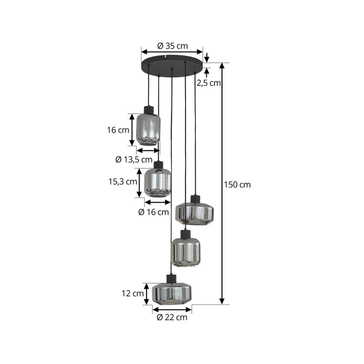 Lindby Hängeleuchte Hildur Hängelampe Deckenlampe Ø 22/16/13,5 cm rauchgrau Glas
