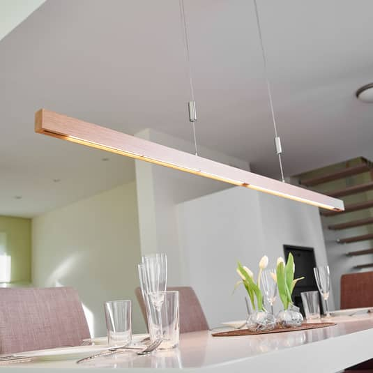 Rothfels Eichenholz Led Balkenpendelleuchte Deckenlampe Deckenleuchte Nora 158cm B-Ware