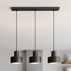 Suspension Euluna, plafonnier Rif, lampe linéaire à trois lumières E27 noire