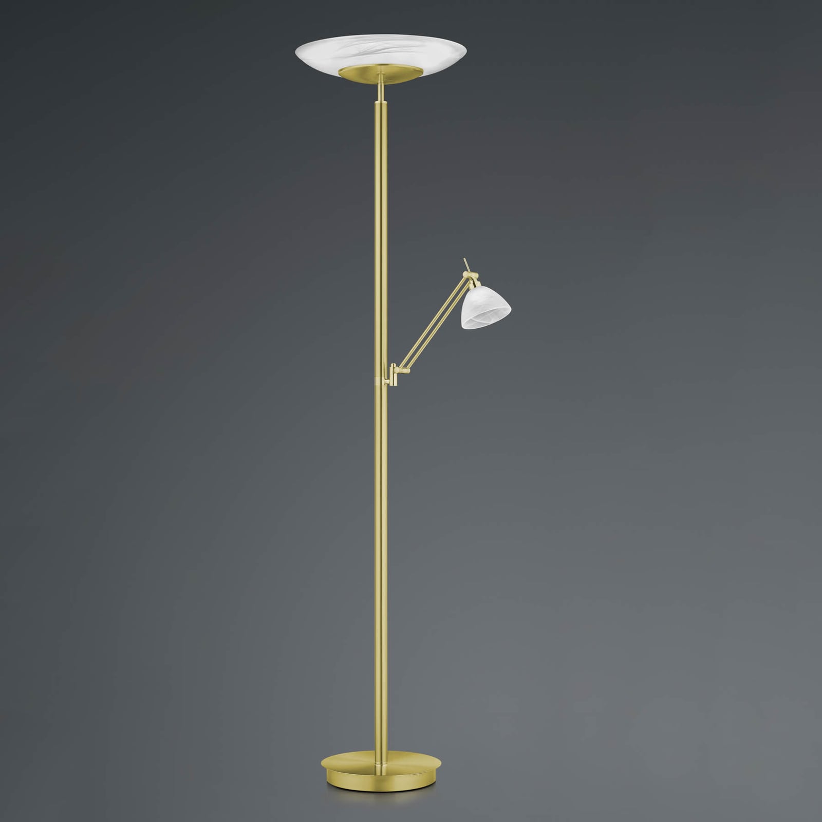 HELL LED Stehleuchte Findus 2-flammig dimmbar messing matt Edelstahl Alabaster - 4045542227009