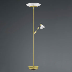 B-Ware HELL LED Stehleuchte Findus 2-flammig dimmbar messing matt Edelstahl Alabaster