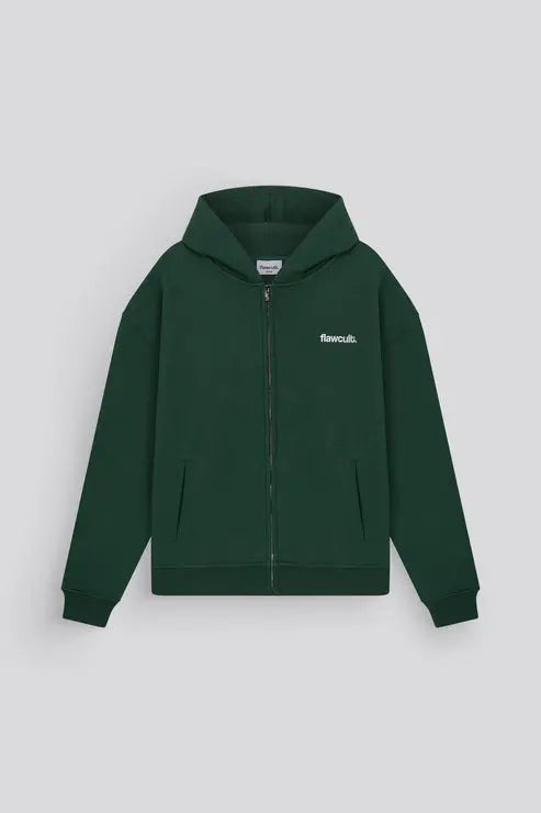 B-Ware Flawcult Basic Green Zip Hoodie Sweatshirt Kapuzenpullover Bestickt Grün Xl - 1592380515612