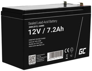 B-Ware Green Cell Bleiakku Batterie 12V 7,2Ah Blei-Gel BxHxT 151x95x65mm Flachstecker