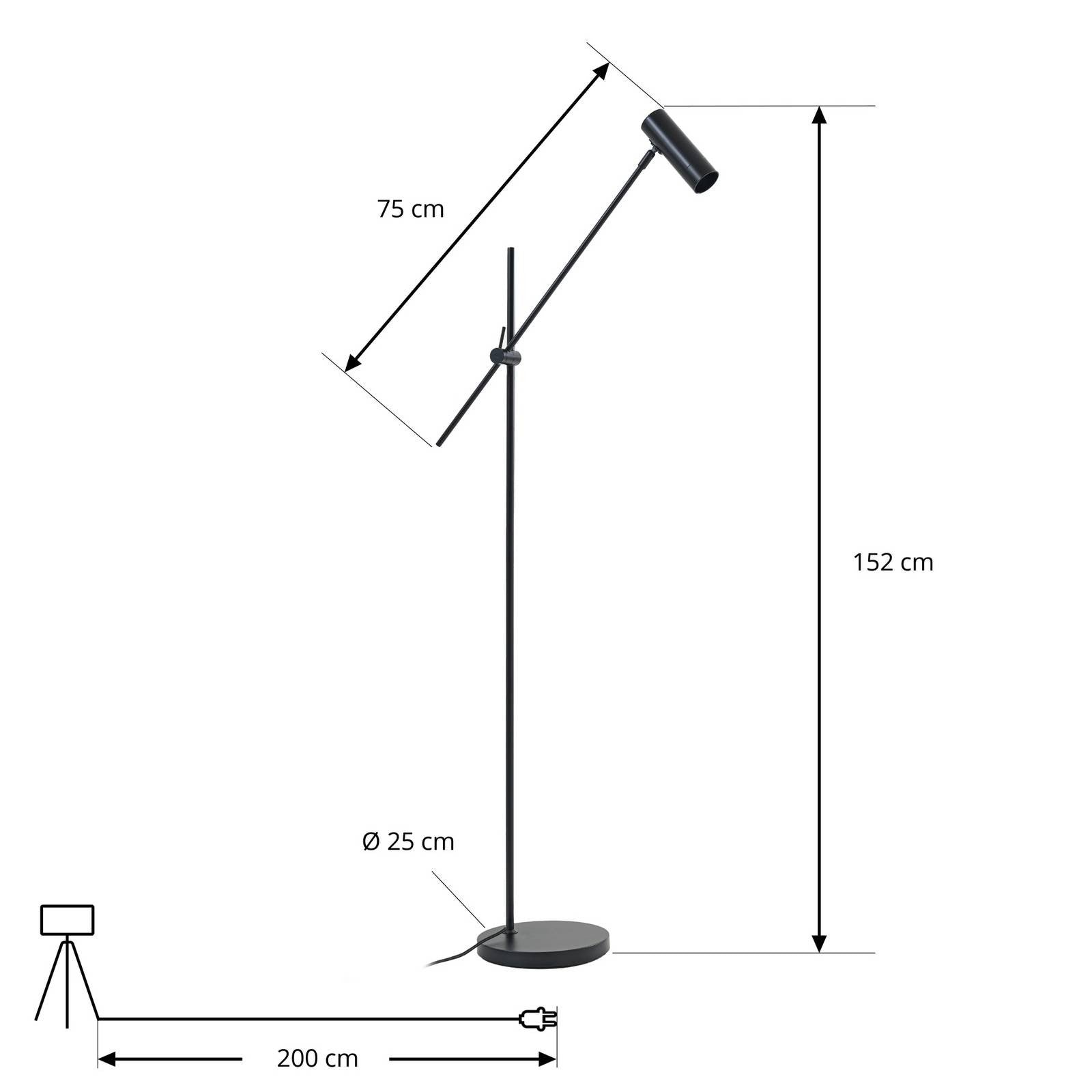 Lindby Vilo Floor Lamp, Black, 153 Cm, GU10, Adjustable - 4255830905988