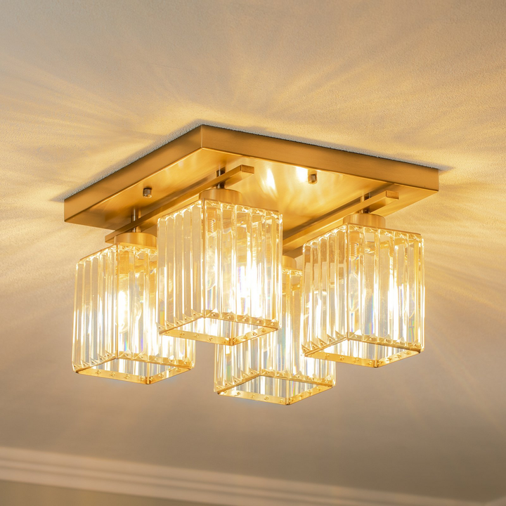 Deckenlampe Leuchte Antikgold Eisen Kristallglas Beleuchtung Quadrat Lampe Spot B-Ware