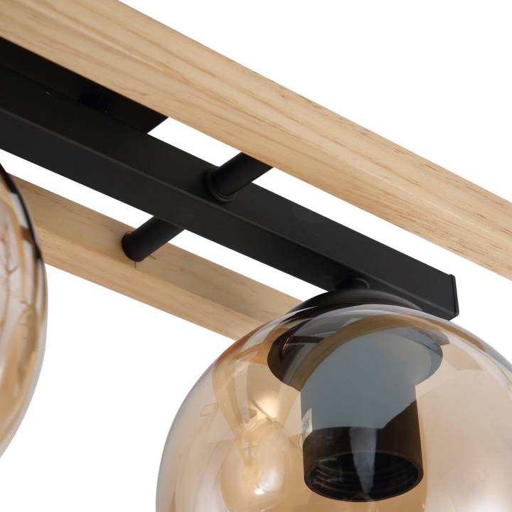 Lindby Deckenleuchte Maite Holz Glas 60 cm lang Deckenlampe Leuchte Lampe Spot