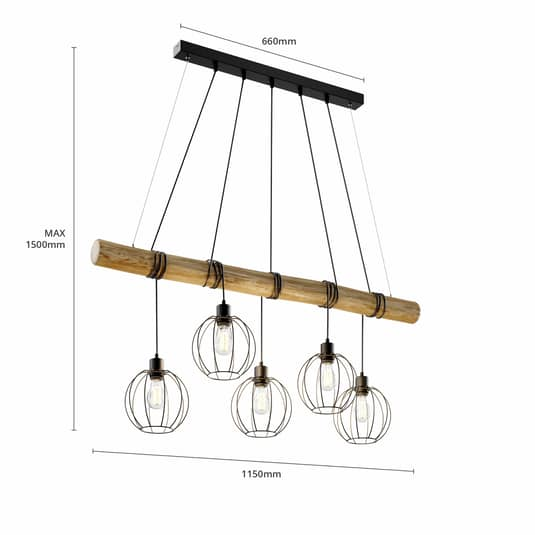Euluna Hängeleuchte Hängelampe Lampe Leuchte Karou Fünfflammig Braun Gebeizt E27 B-Ware - 5905840217241