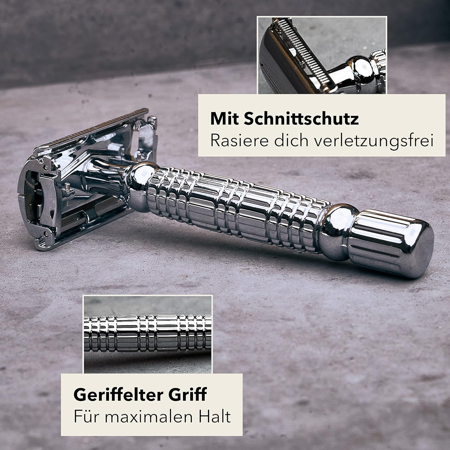 B-Ware Störtebekker Rasierhobel Rasierer 10 Ersatzklingen Reiseetui Spiegel Silber