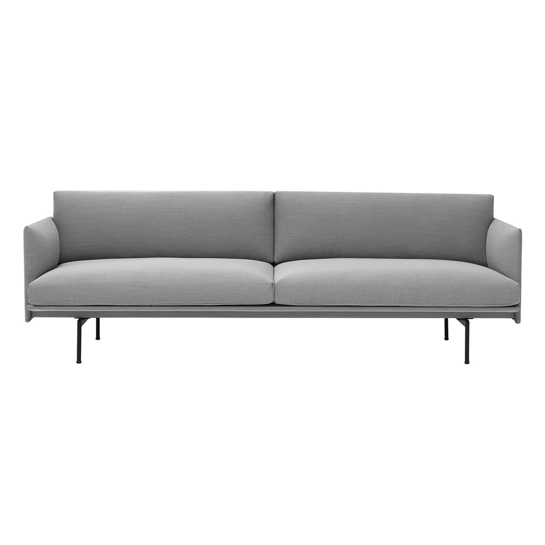 Muuto - Outline Sofa 3-Sitzer grau fiord 151 schwarz Couch Wohnzimmersofa Möbel