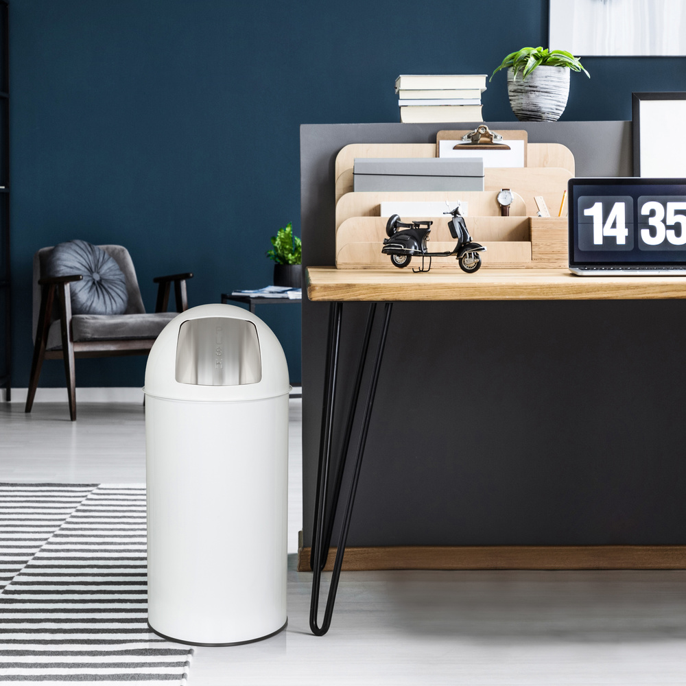 B-Ware Hjh Office Abfallsammler Mülleimer Push 50 L Mülleimer Abfalleimer Satin Weiss