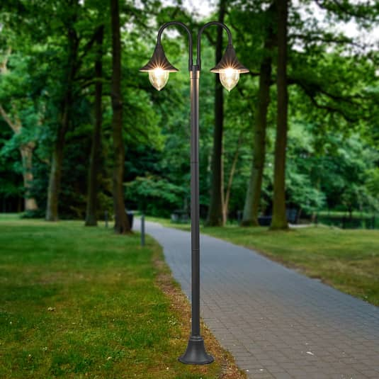 Lindby Madea Kandelaber Lampe Leuchte Wegeleuchte Wegelampe 2-flammig E27 grau