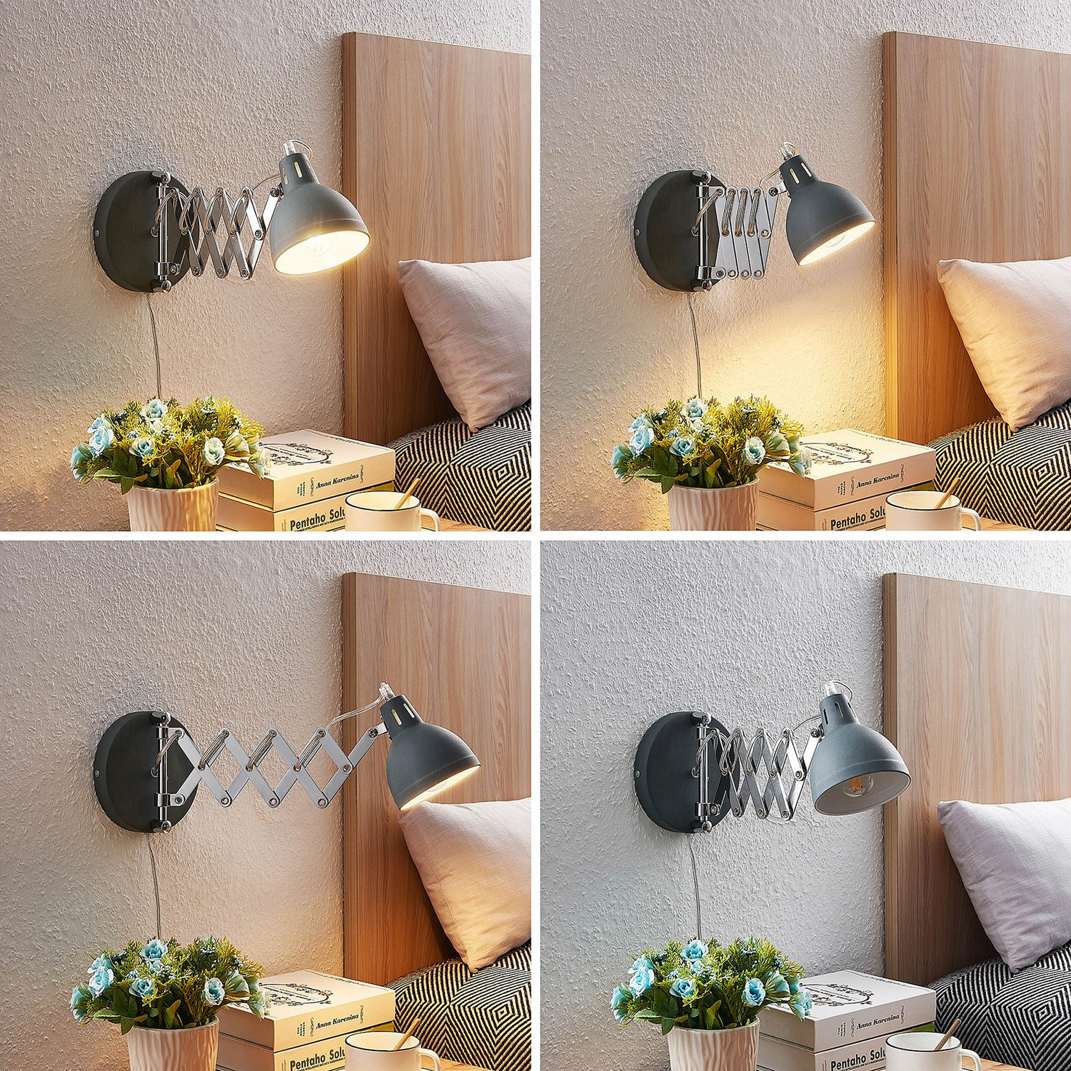 Applique murale Lindby Theon, lampe de lecture, bras articulé, fer 
