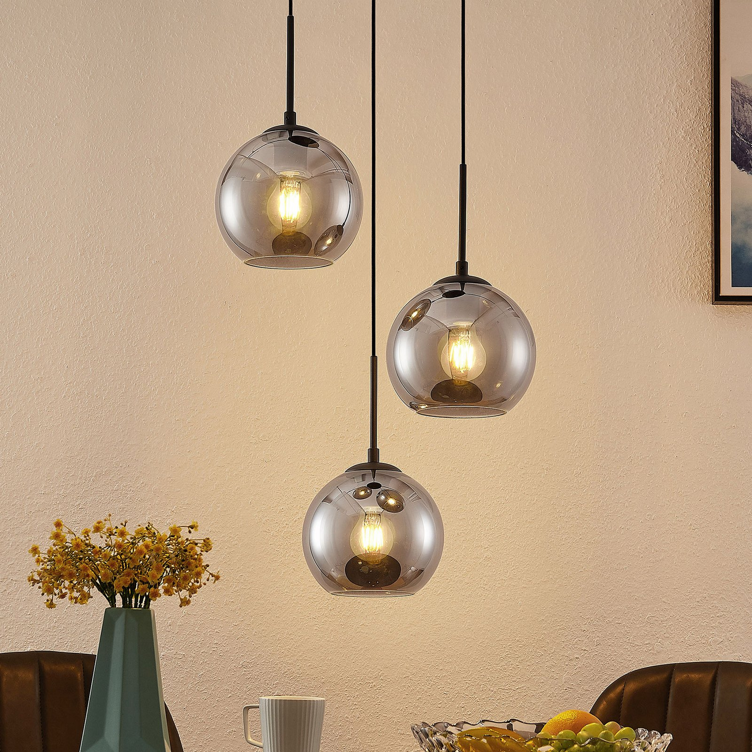 Suspension Lindby Jurian de qualité B, lampe suspendue, plafonnier, éclairage, 3 ampoules, E27, Noir 942 