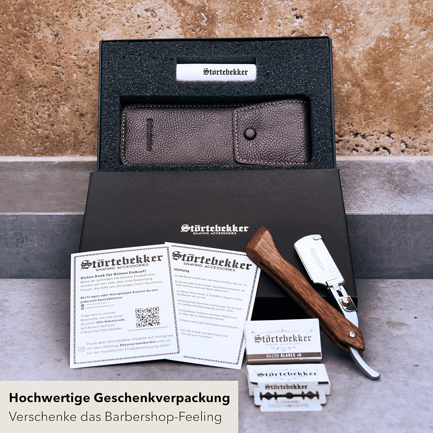 B-Ware Störtebekker Rasiermesser Rasierer Bartrasierer Inkl 10 Klingen Echtleder E153
