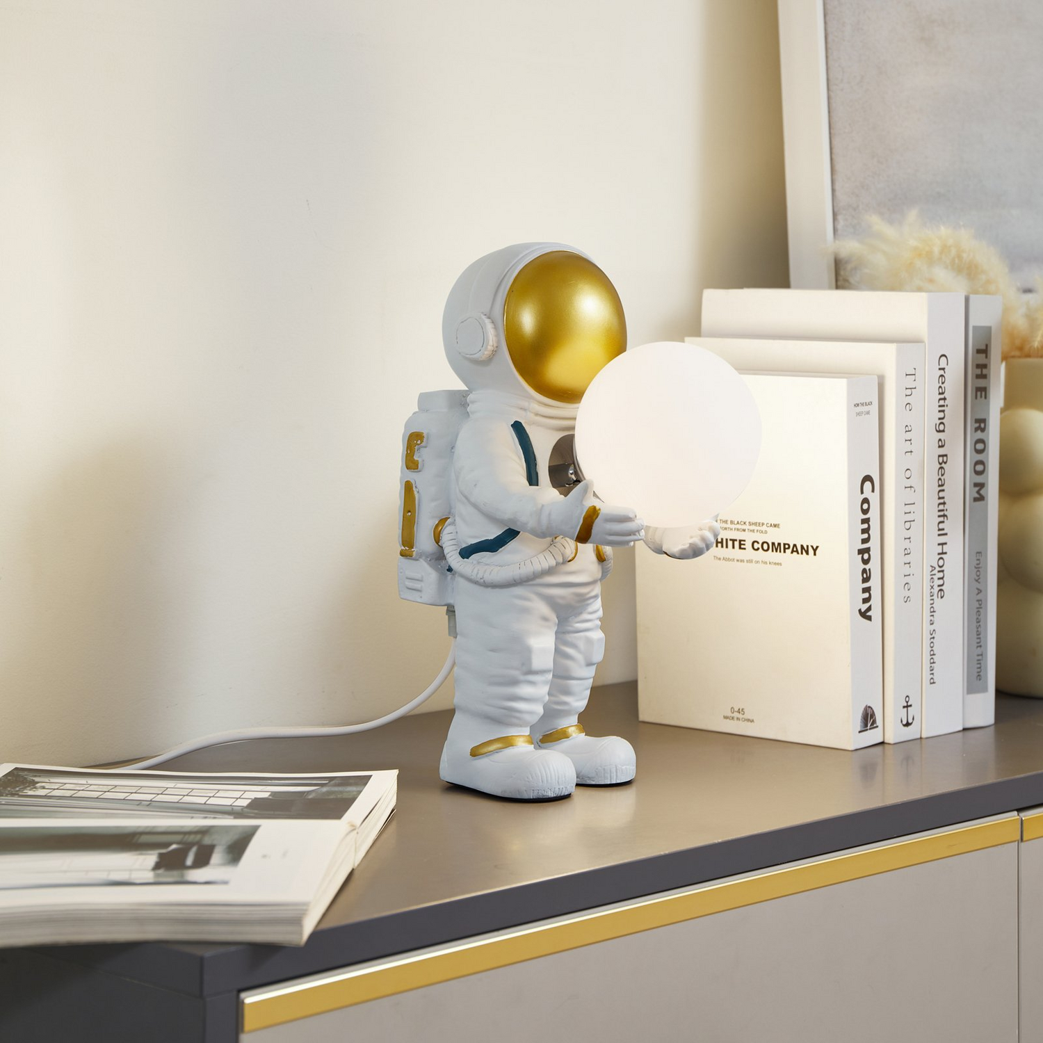 B-Ware Lindby Tischleuchte Kosmo Weiß Gold Keramik Glas Tischlampe Lampe Leuchte Spot