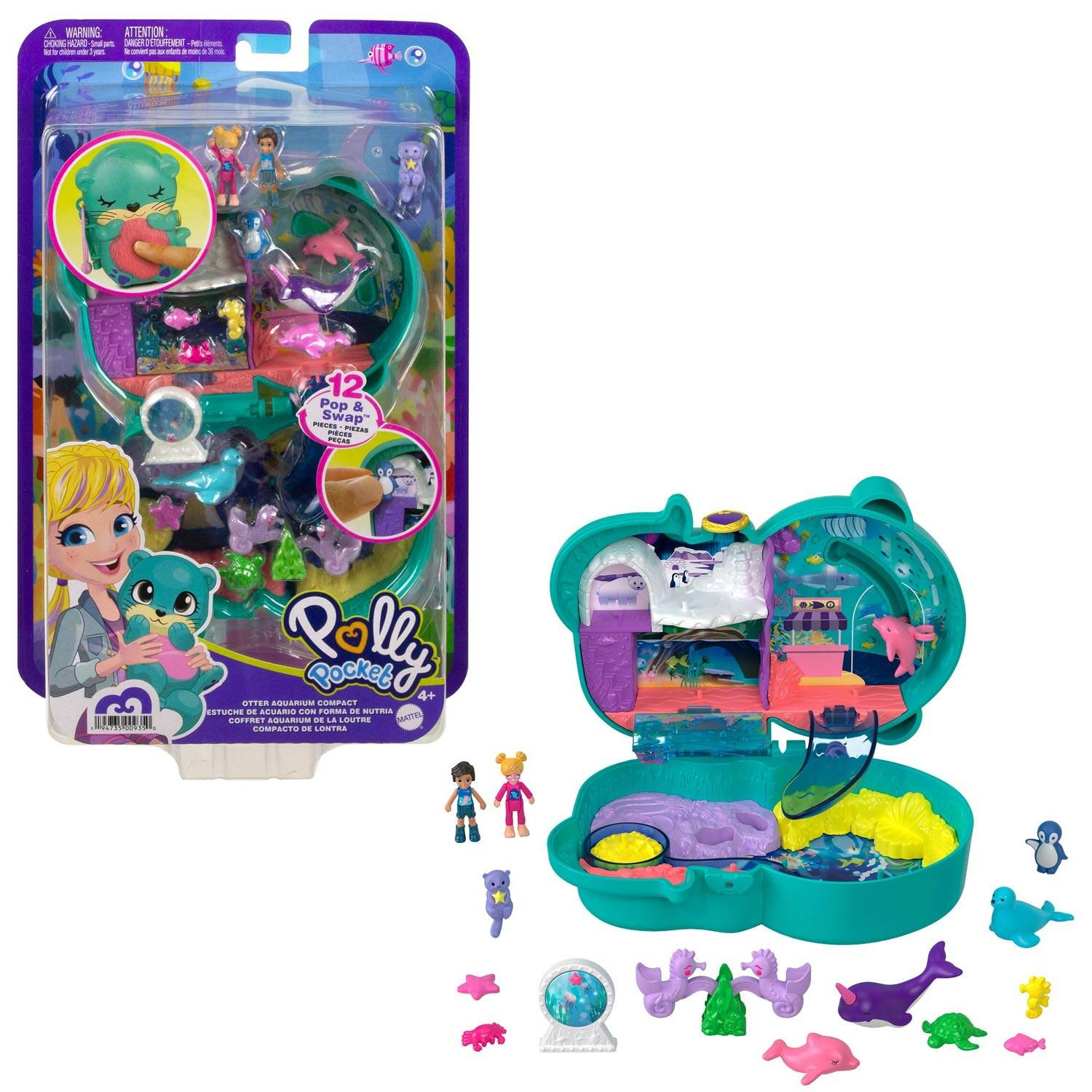 B-Ware Mattel Polly Pocket World Otter Aquarium Kinderspielzeug Aquarium 20 STÜCK
