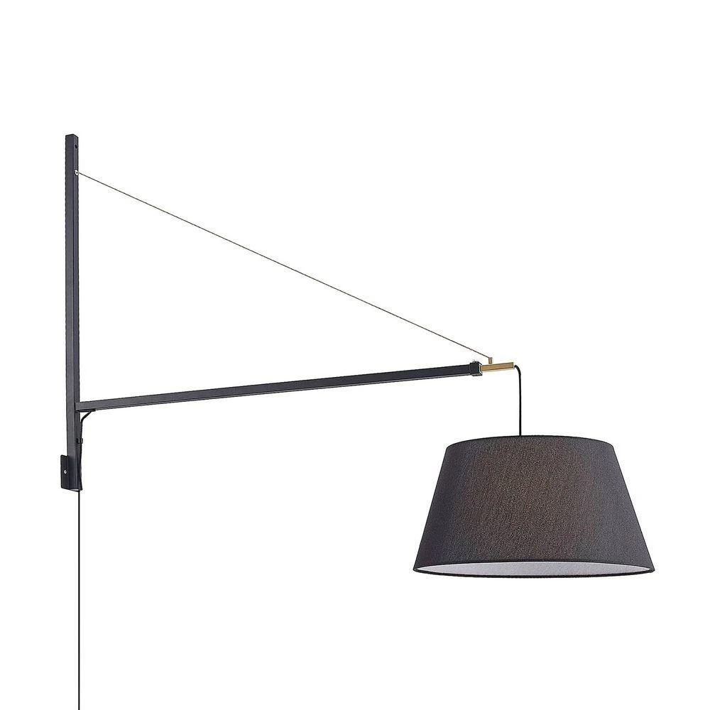 B-Ware Lucande Wandleuchte Wandlampe Beleza Auszieharm Textil Schwarz Schirm