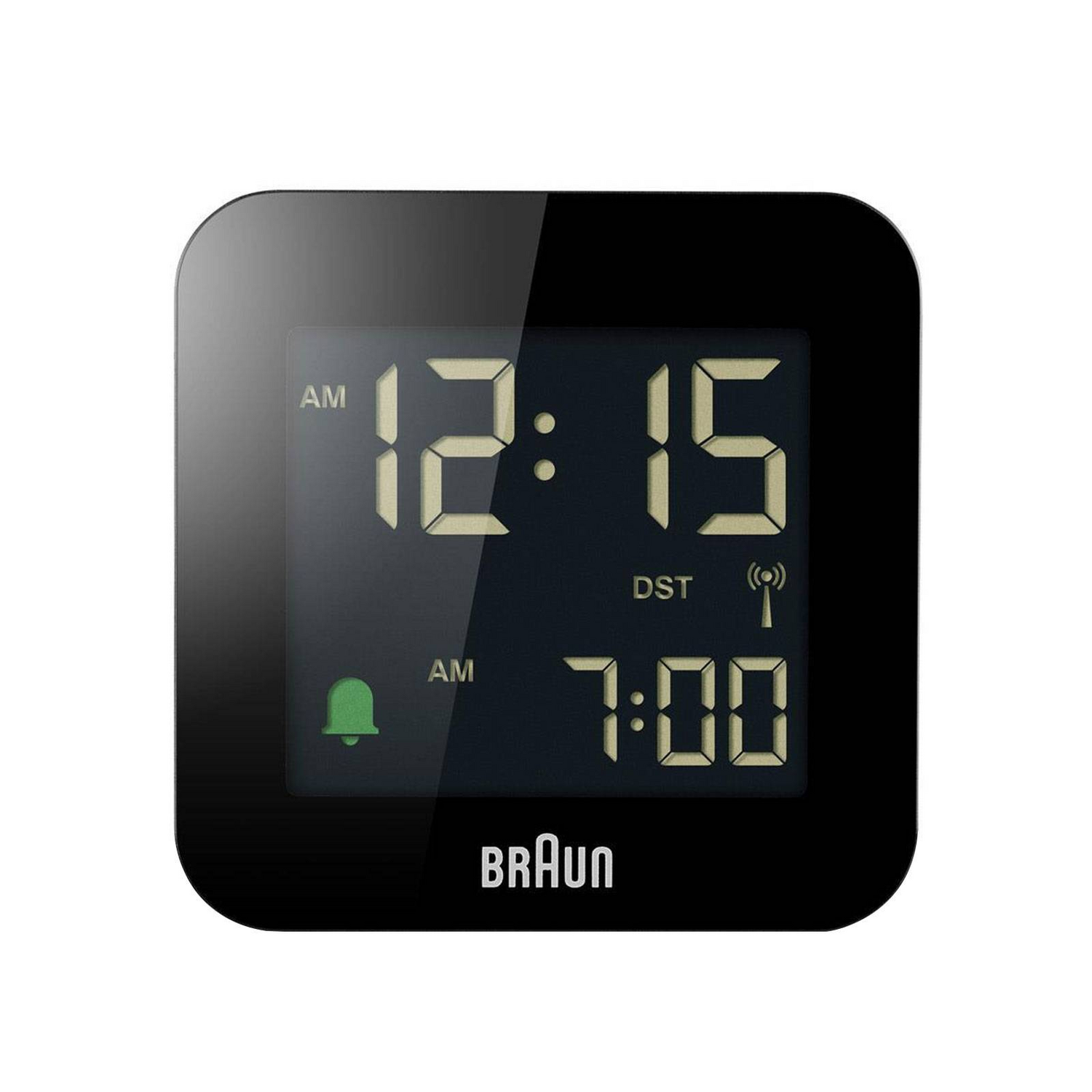 Réveil radio-piloté Braun BC08 B DCF, horloge numérique, affichage négatif, produit de seconde main.