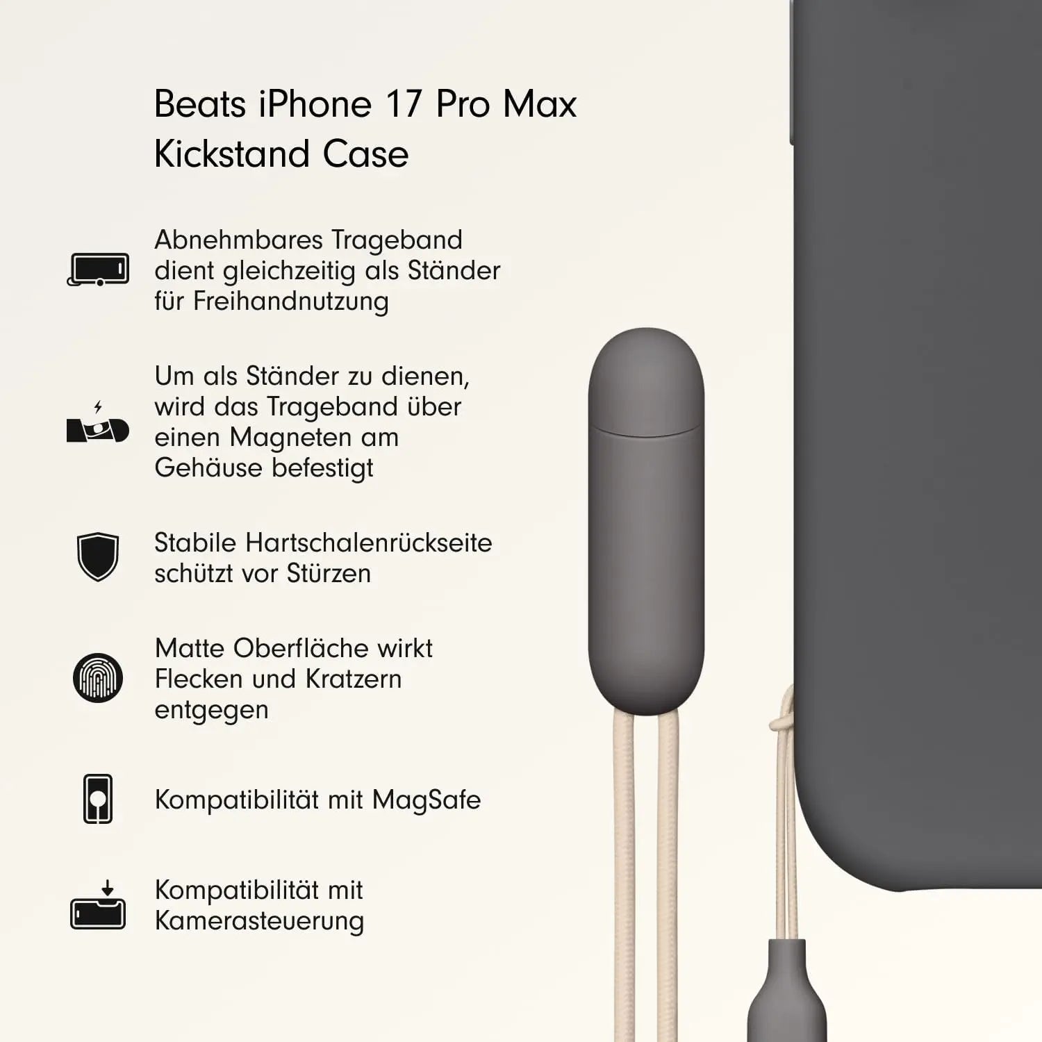 B-Ware Beats Hülle Tasche I Phone 17 Pro Max Mag Safe Ständer Trageschlaufe Granitgrau - 195950727906