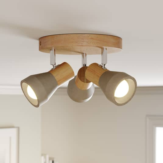 Lindby LED-Strahler Filiz Lampe Leuchte Deckenlampe  3-fl. E14 rund Holz Beton
