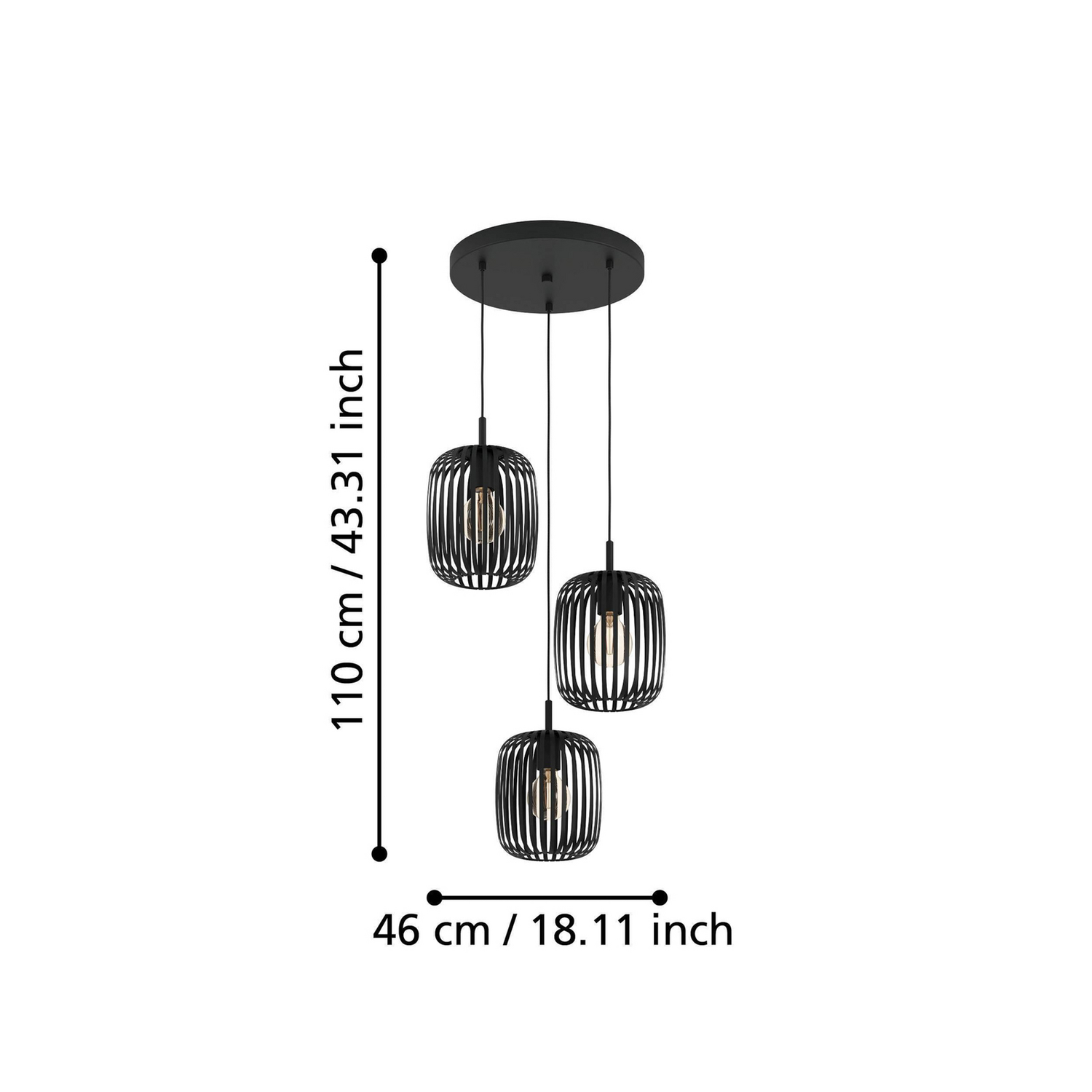 B-Ware Eglo Hängeleuchte Romazzina Hängelampe Deckenlampe ø 46 Cm Schwarz 3 Flg. Stahl