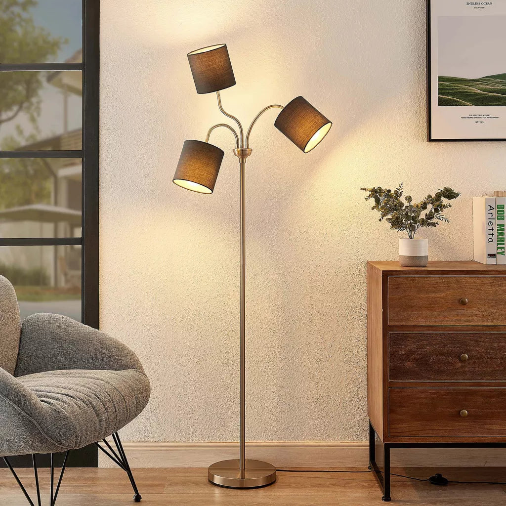 Lindby Manu Stehlampe Stehleuchte Lampe Wohnzimmerlampe Dreiflammig E27 Grau 2
